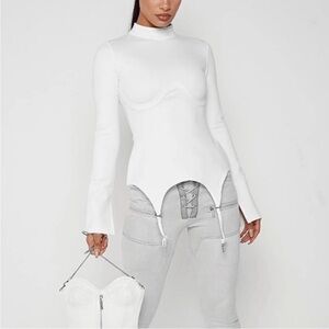 NWT Maniere De Voir Suspender Garter Belt Detail Long Sleeve Mock Neck Top 8